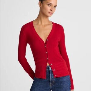 Madewell Crimson Red Merino Wool Silk Blend V-Neck Cardigan